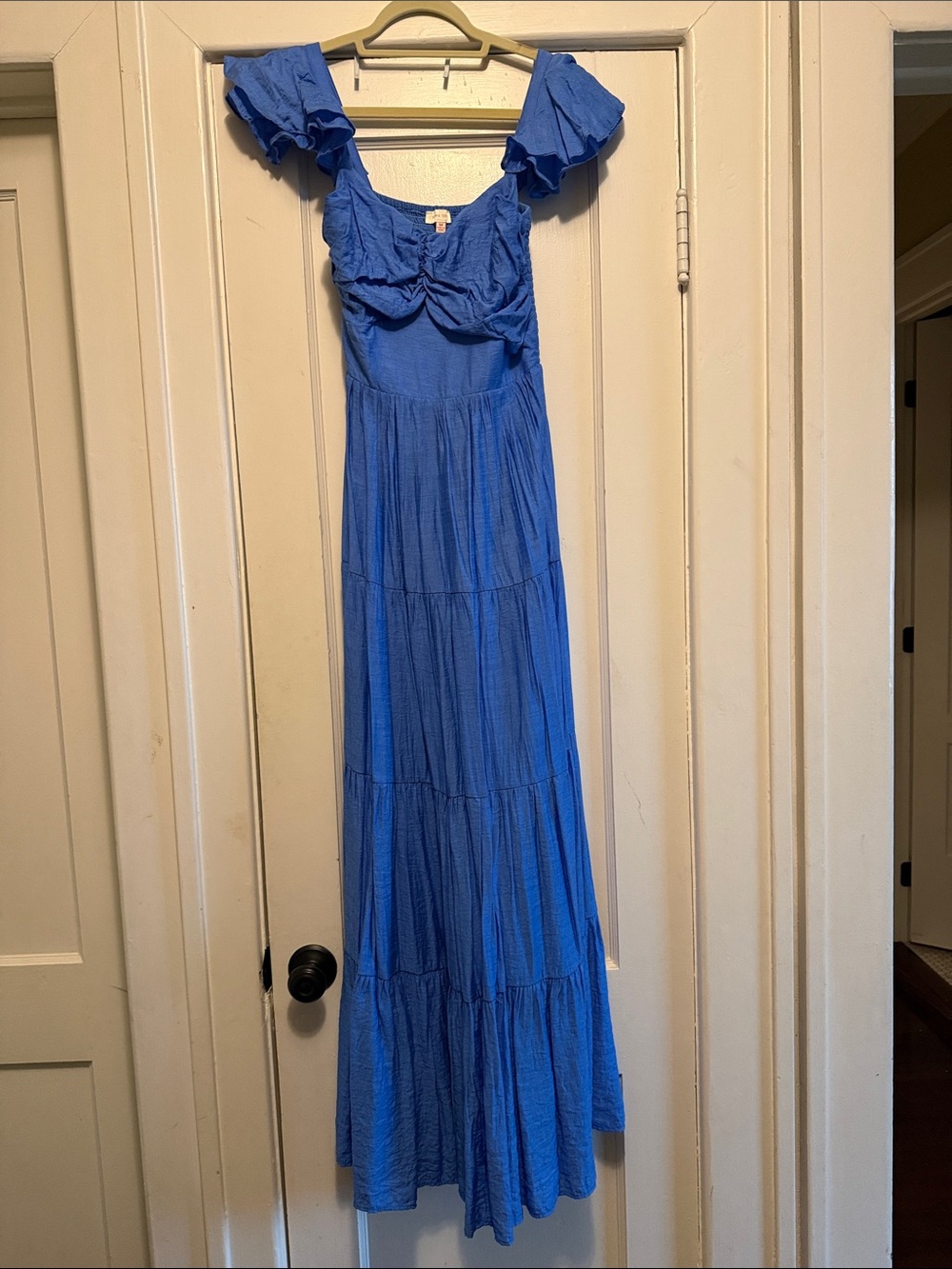 Flying Tomato Blue Ruffle-Sleeve Maxi Dress - Women's